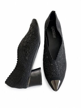 Black Mesh Rhinestone Sparkly Low Block Heel Comfort Pumps Sz 10​